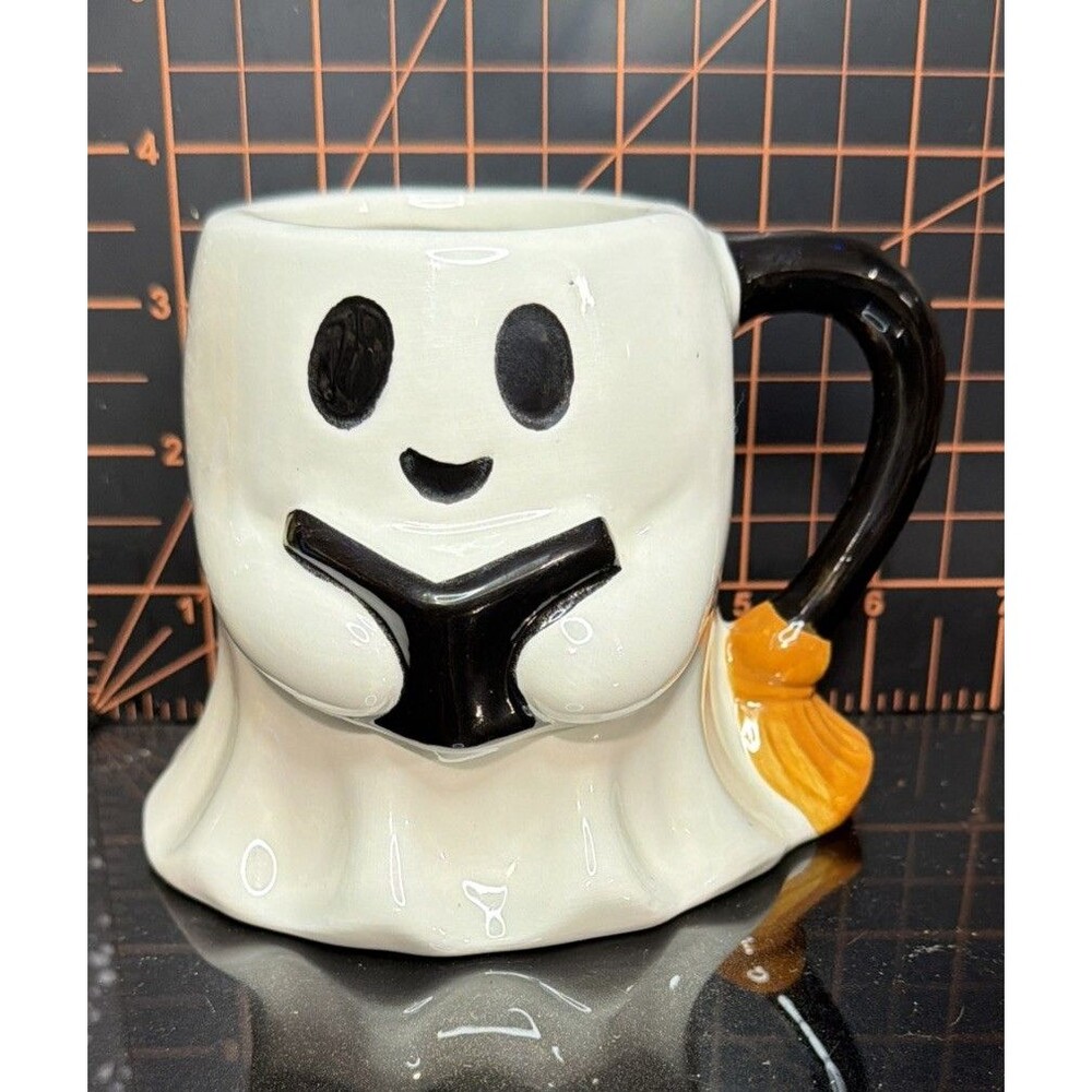 Old East Main Ghost Witch Broom Halloween Ceramic Coffee Mug Cute Spooky Cup